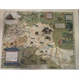 A framed and glazed hand-coloured map depicting a part of Russia