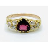Yellow gold, ruby and diamond ring