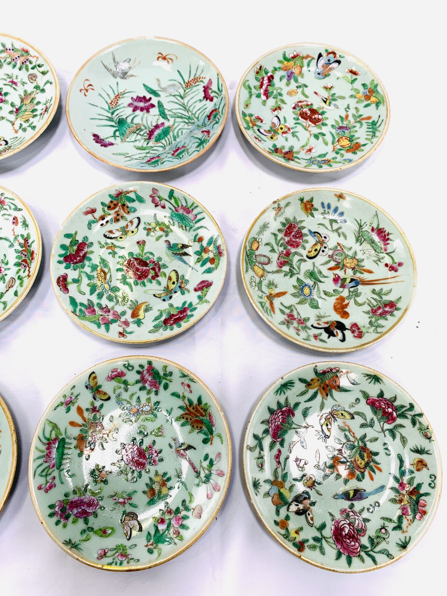 Nine famille verte Celadon glazed porcelain plates - Image 2 of 5