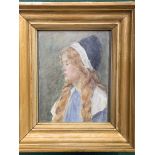 A small gilt framed watercolour of a girl