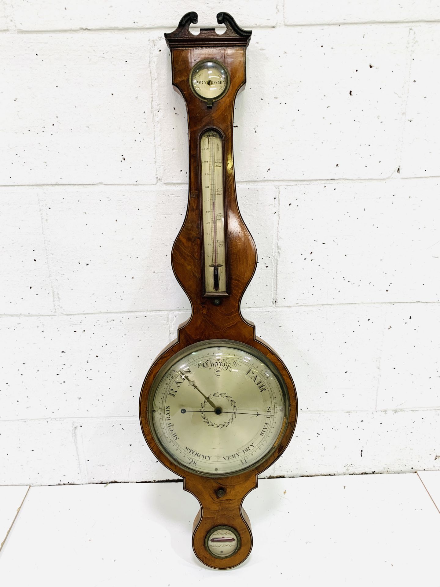 Early 19th century inlaid mahogany veneered wheel barometer by J Somalvico