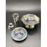 Three boxed items of Mappin & Webb, two hallmarked silver and one silver plate