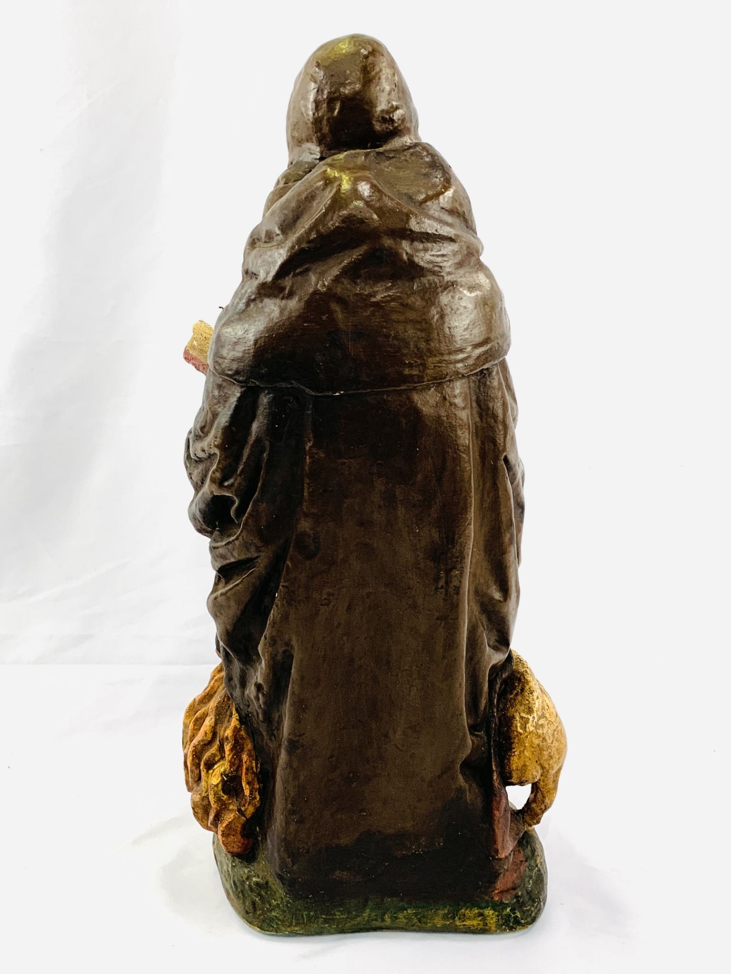 Mid 19th century ecclesiastical polychrome statue of St Anthony with long nose pig - Image 4 of 4