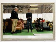 Large silver and gilt painted wood framed bevelled edge wall mirror