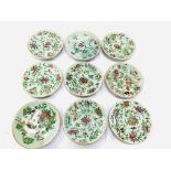 Nine famille verte Celadon glazed porcelain plates