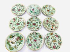 Nine famille verte Celadon glazed porcelain plates