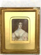 Gilt framed and glazed miniature oil portrait of a lady