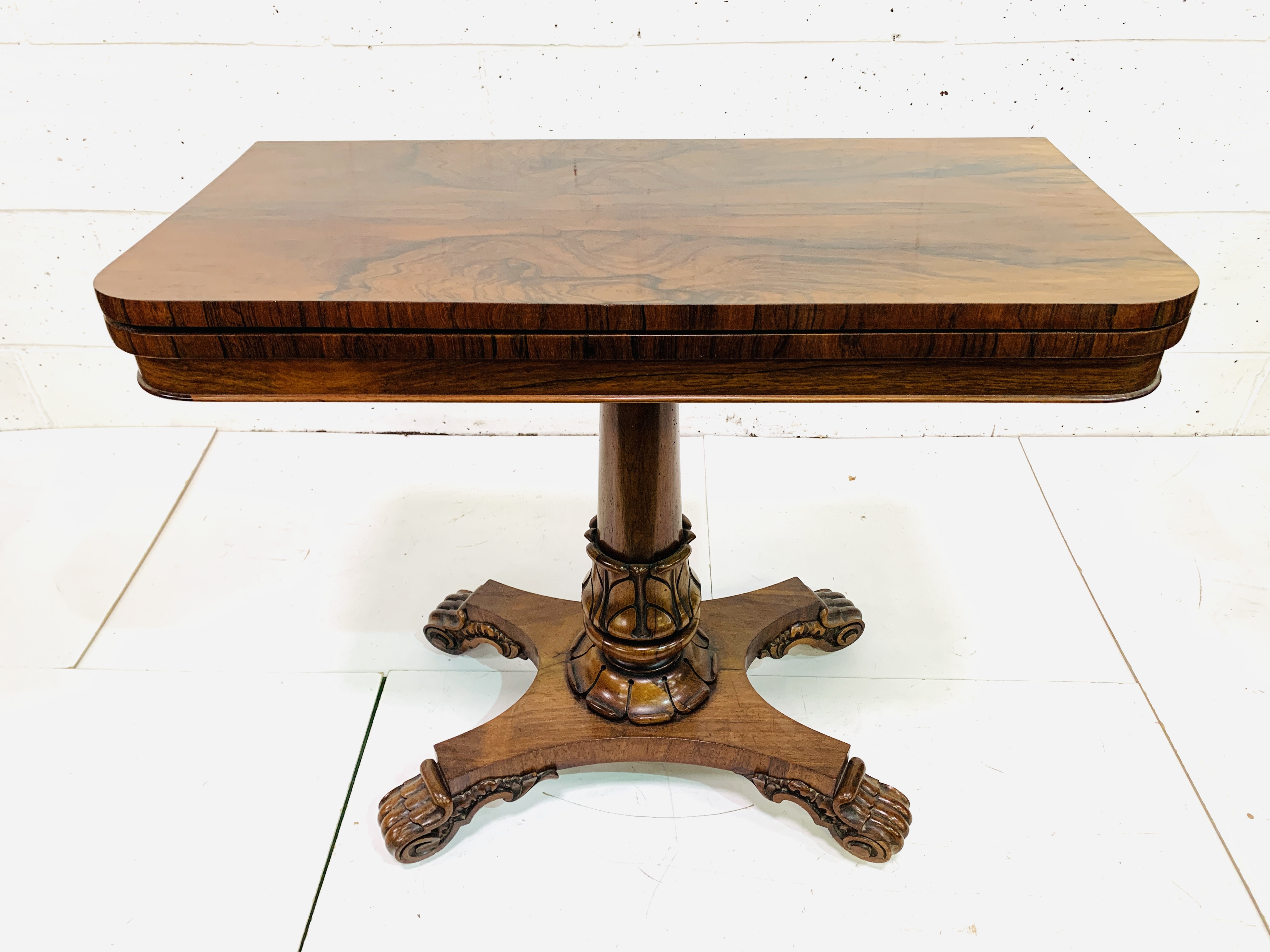 Burr mahogany swivel fold-over top games table - Image 7 of 7