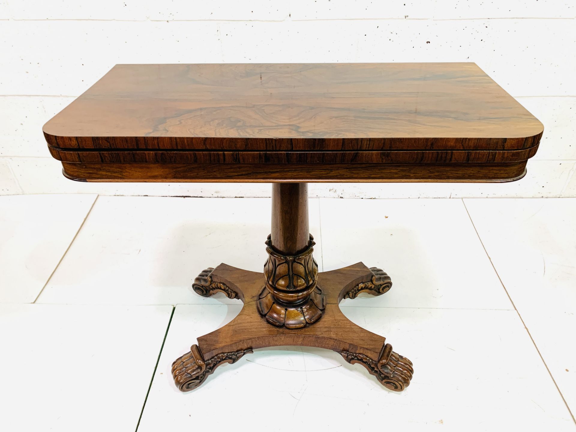 Burr mahogany swivel fold-over top games table - Image 7 of 7