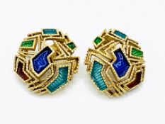 18ct yellow gold and coloured enamel clip-on earrings