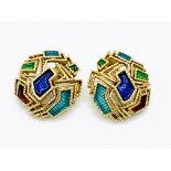 18ct yellow gold and coloured enamel clip-on earrings