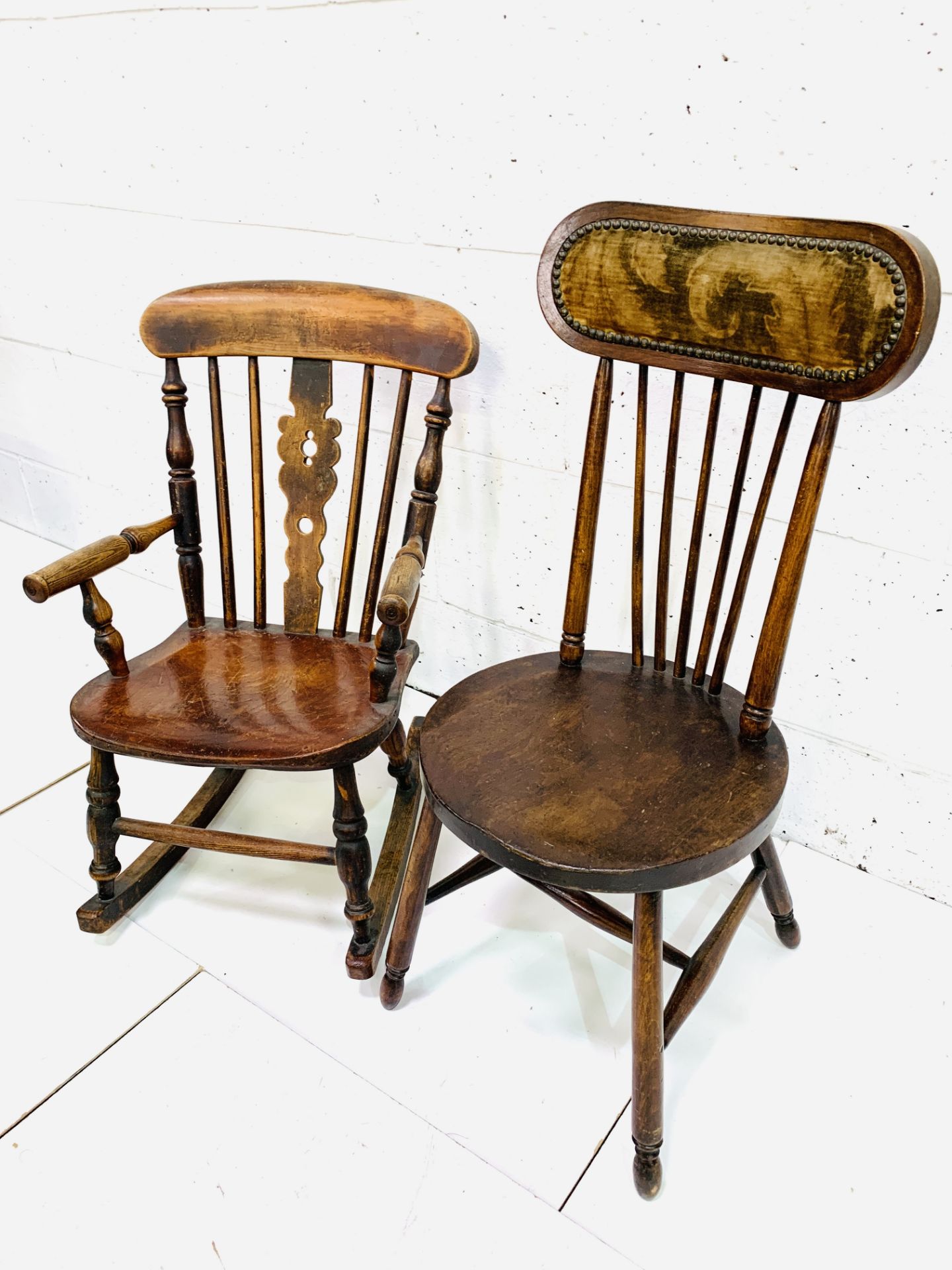 A child's oak rocking chair and a bedroom chair - Image 4 of 4