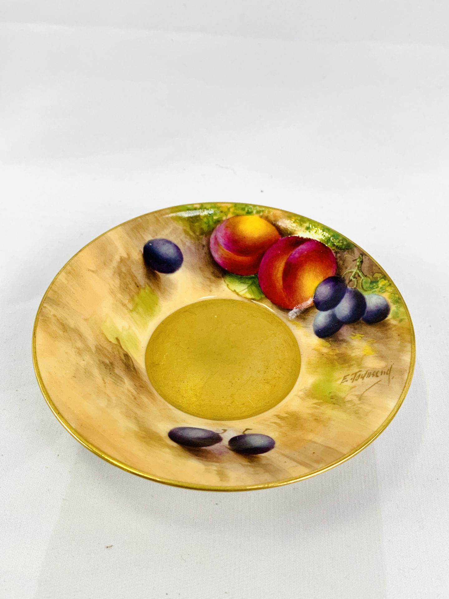 Royal Worcester coffee can and saucer painted with peaches and grapes, signed E Townsend - Image 3 of 5