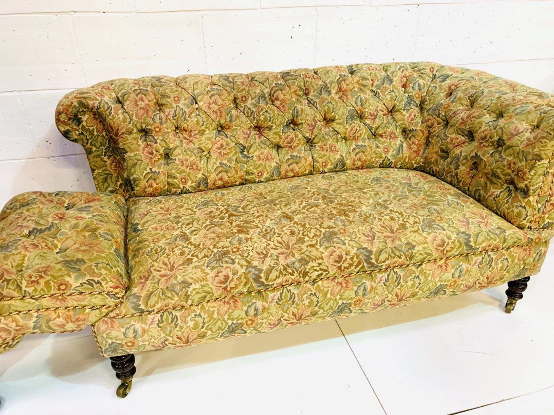 Floral upholstered button back Chesterfield sofa - Image 5 of 5