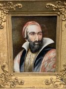 Gilt painted framed and glazed miniature oil portrait of a bearded Jewish gentleman