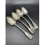 Four Georgian silver fiddle pattern tablespoons