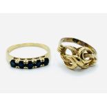 14ct gold ring set with 5 sapphires and a 14ct gold knot ring