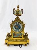 Gilt bronze mantel clock with blue porcelain panels, the movement marked Hy. Marc