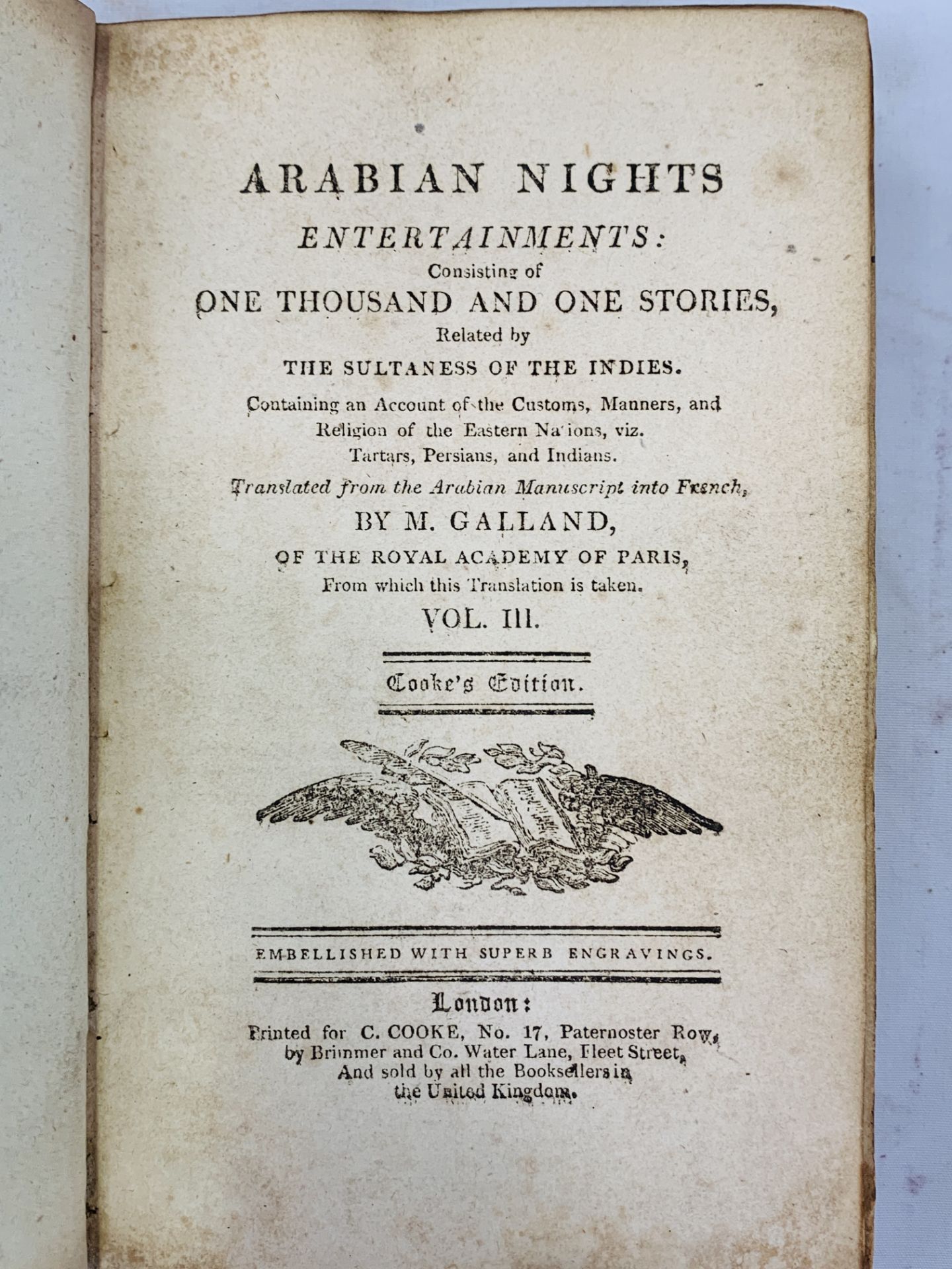 Arabian Nights by M. Galland, volumes 2 & 3 of Cooke's edition and Telemachus of Fenelon, 1807 - Image 3 of 6