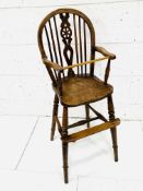 19th century Windsor style oak and elm child's high chair