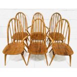 Set of six (4 + 2) Ercol high rail back dining chairs