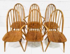 Set of six (4 + 2) Ercol high rail back dining chairs