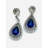 Pair of teardrop sapphire and diamond earrings