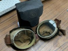 1920s/1930s STG Aero Motor Goggles with Triplex Safety Glass, in original black carry case