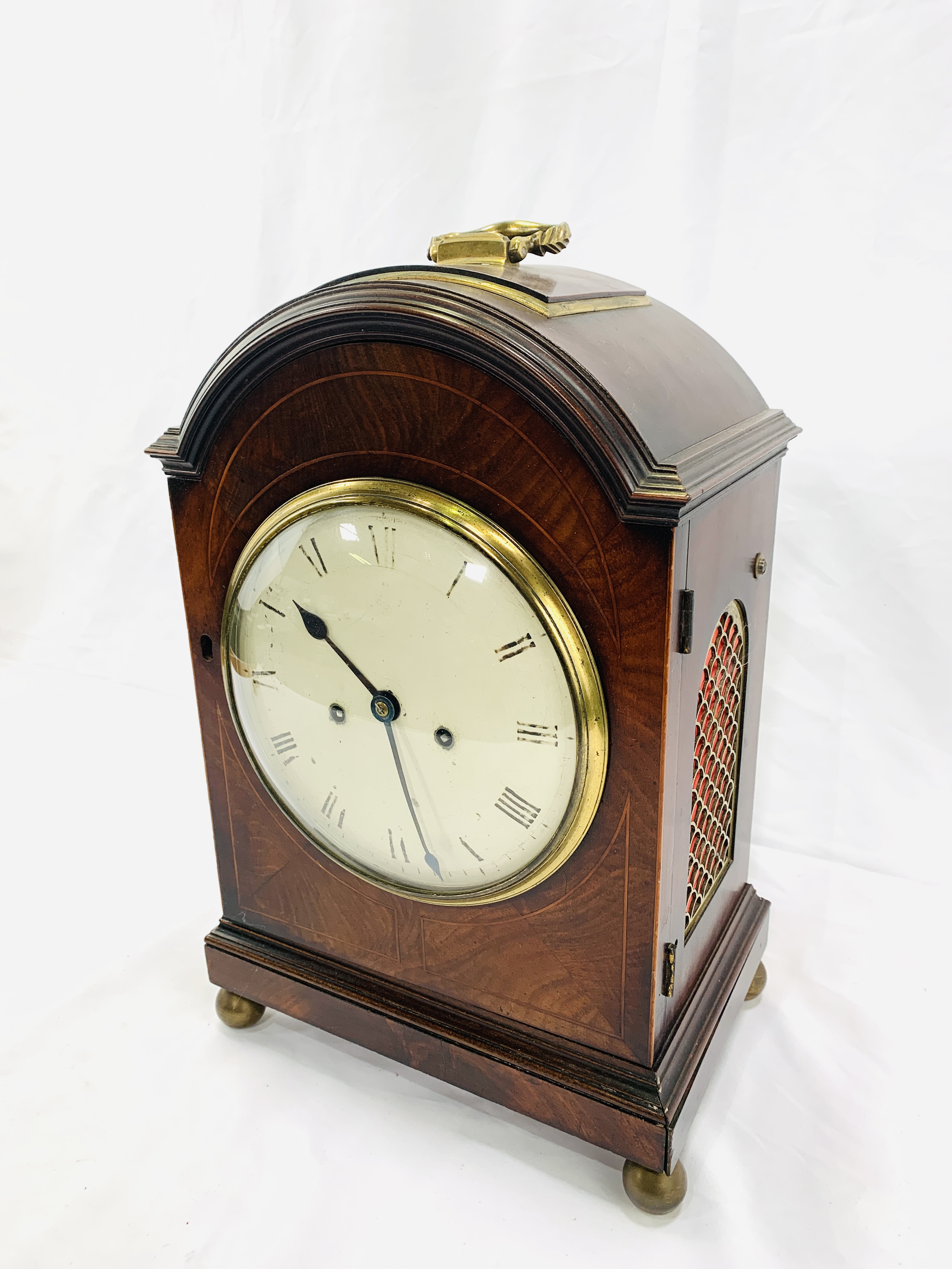 Victorian brass mounted inlaid mahogany case table clock - Image 2 of 8