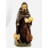 Mid 19th century ecclesiastical polychrome statue of St Anthony with long nose pig