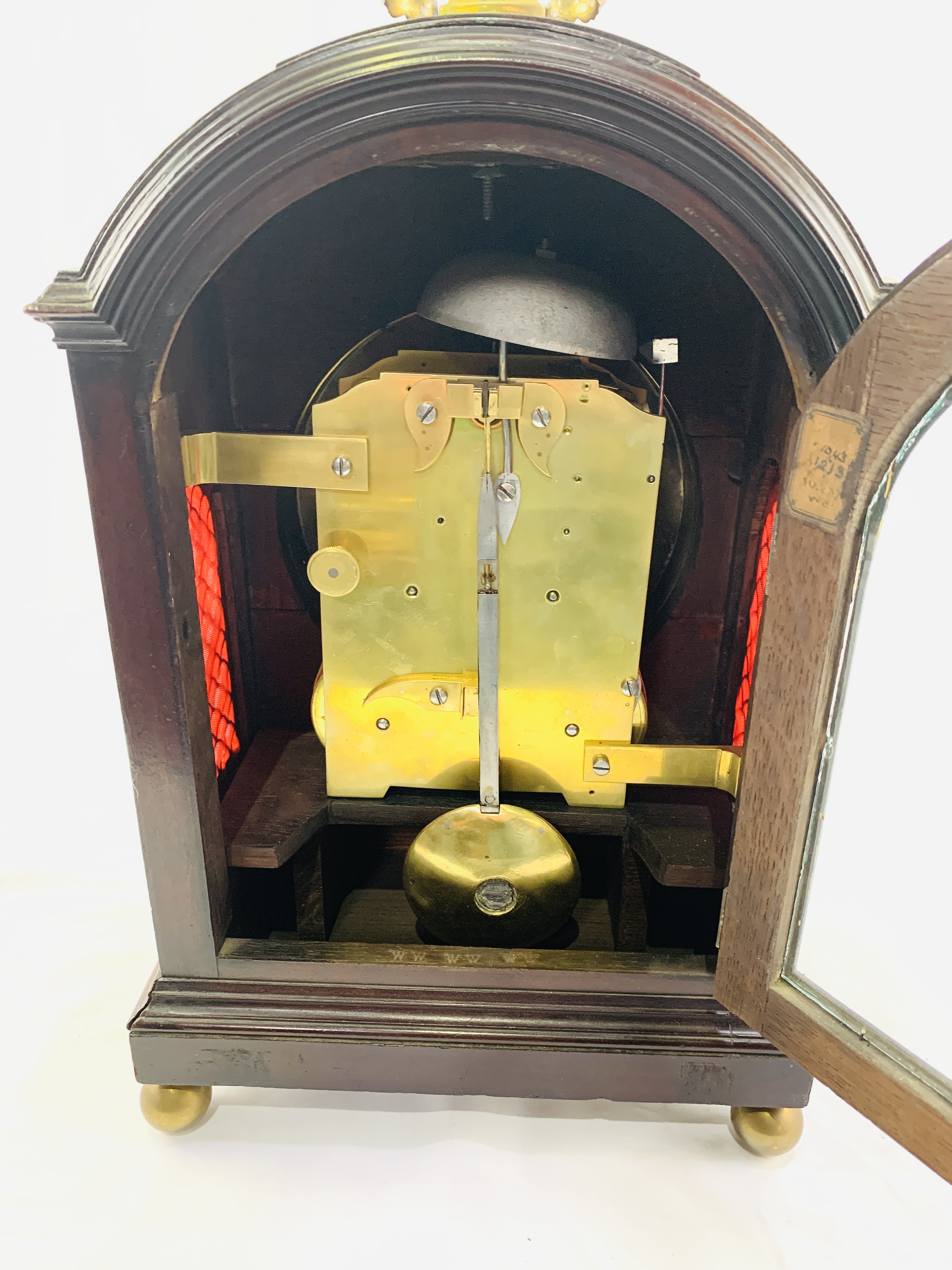 Victorian brass mounted inlaid mahogany case table clock - Image 8 of 8