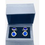 Pair of 18ct gold and blue enamel cufflinks, by Deakin & Francis.