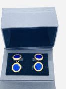 Pair of 18ct gold and blue enamel cufflinks, by Deakin & Francis.