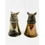 Two silver plate stirrup cups with foxes' heads