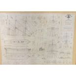 A Musee de La Marie, 1/150 scale plan of the 74 gun warship Le Superbe