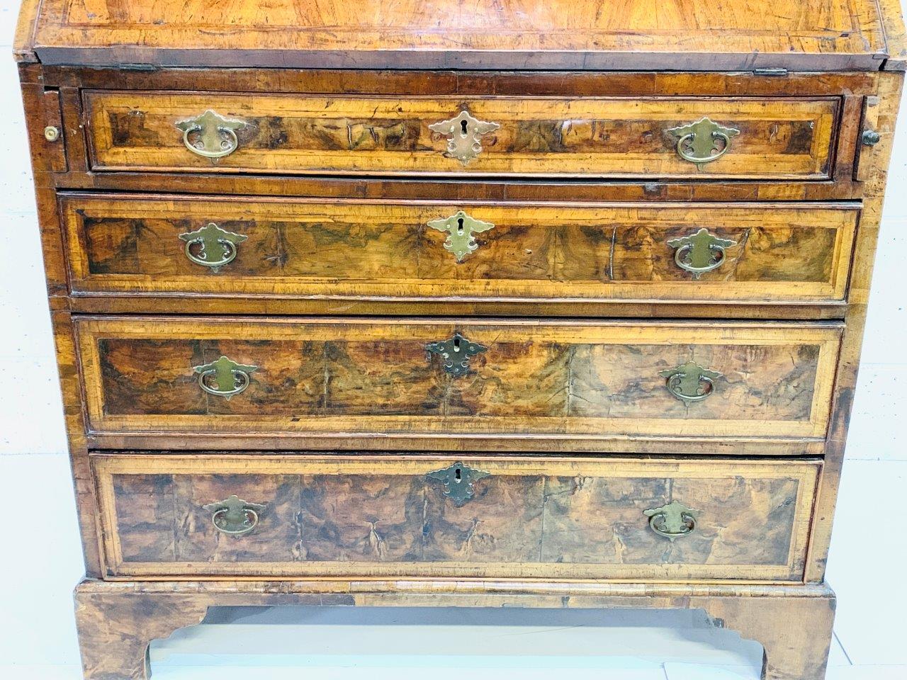 Georgian mahogany veneer and inlaid bureau with fitted interior - Image 3 of 10