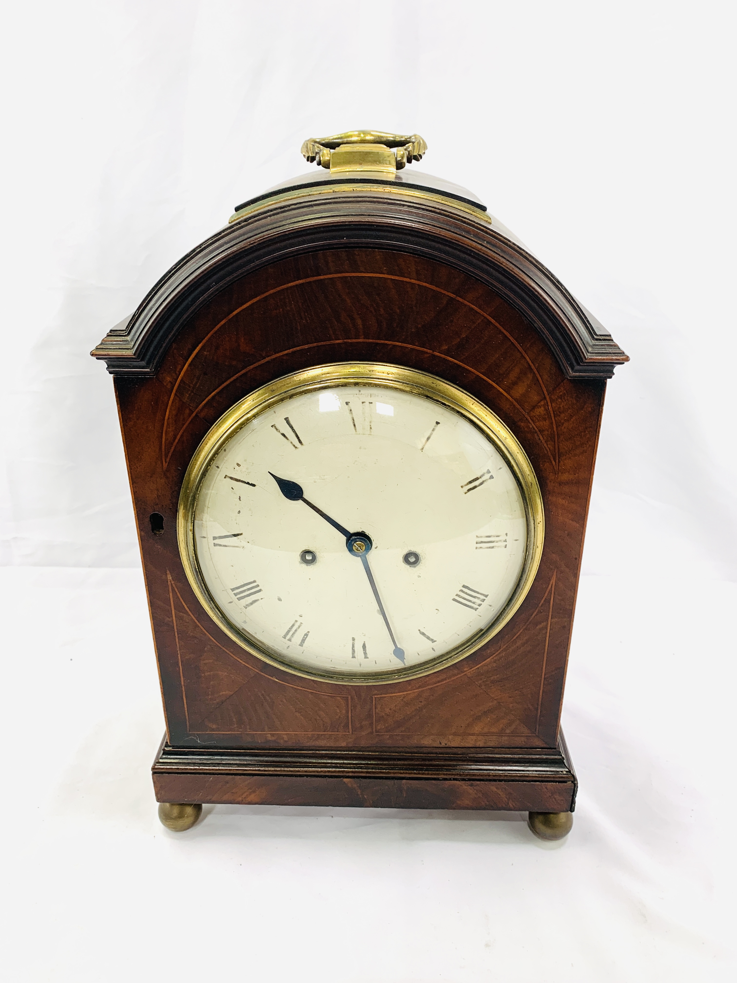 Victorian brass mounted inlaid mahogany case table clock - Image 4 of 8