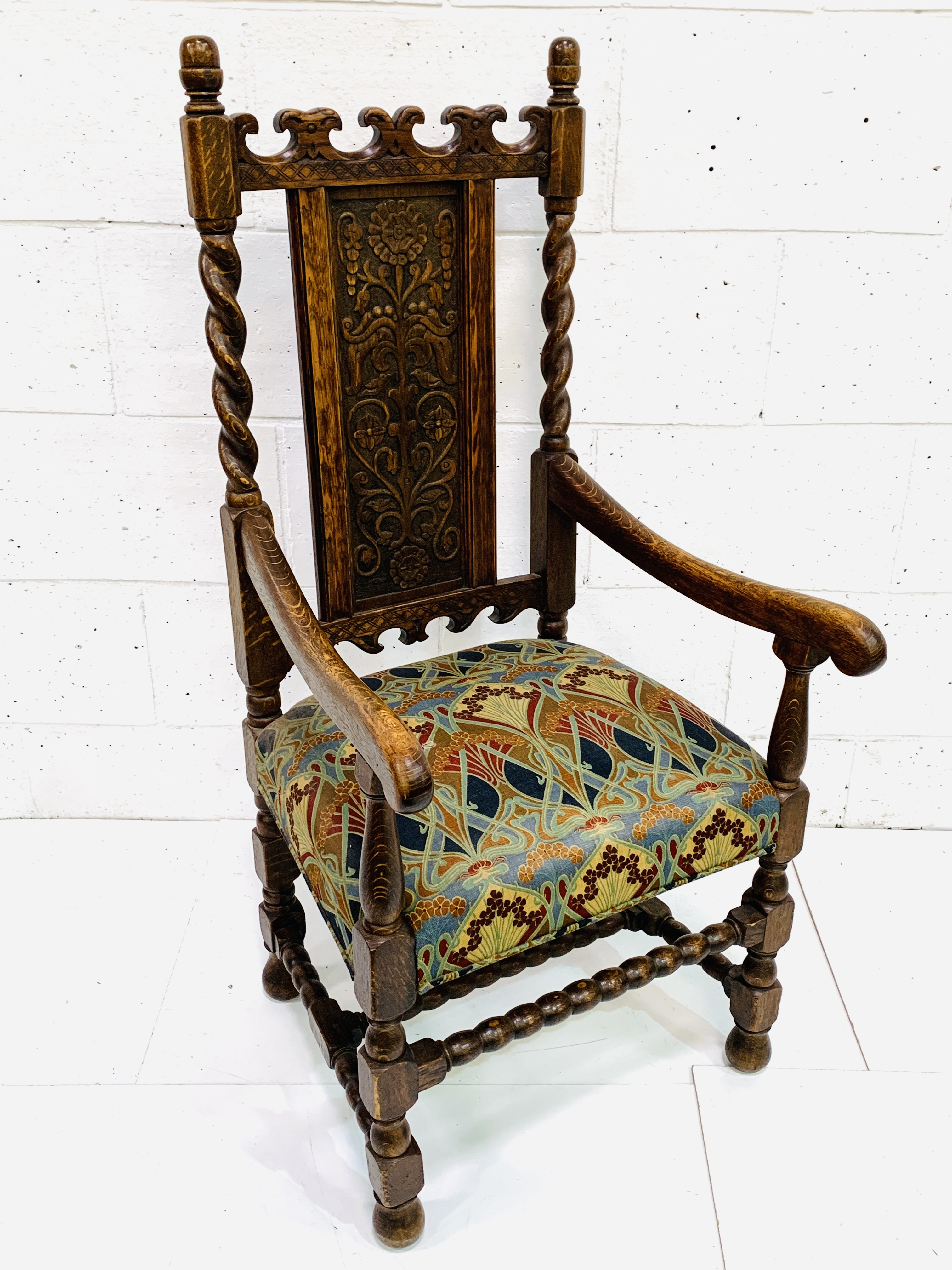 Early 20th Century oak framed open armchair