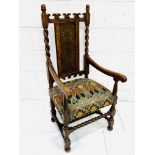 Early 20th Century oak framed open armchair