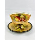 Royal Worcester match holder hand painted with fruit, strawberries and apples by E Townsend