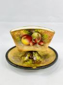 Royal Worcester match holder hand painted with fruit, strawberries and apples by E Townsend