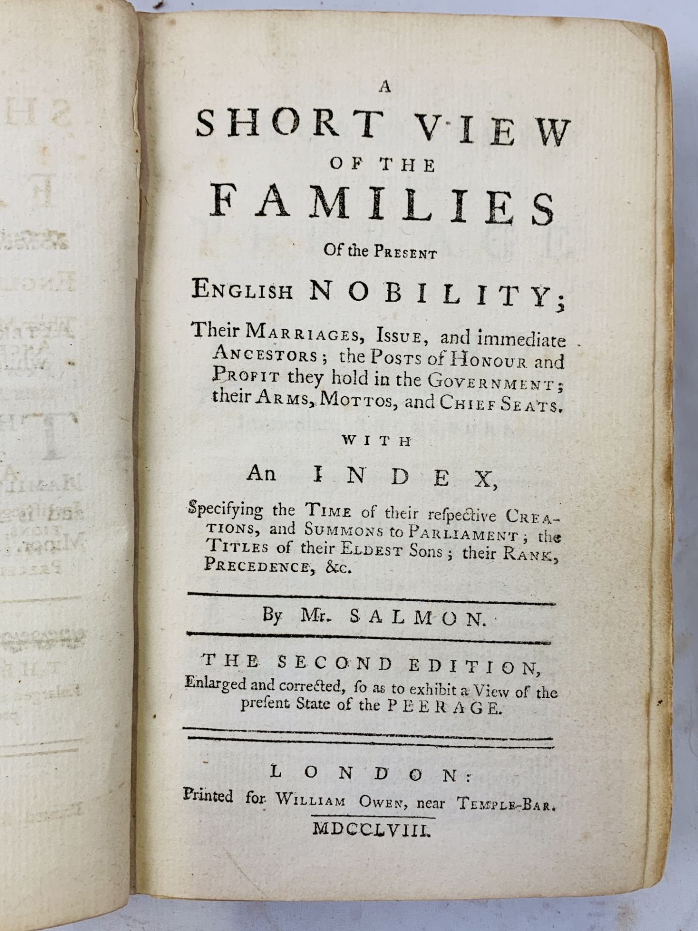 A Short View of the Families of the Present English Nobility, 1758 by Mr Salmon - Image 2 of 4