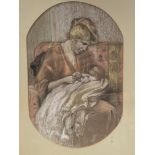 Pastel portrait of a mother and baby