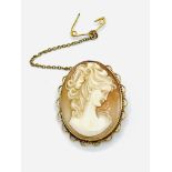 9ct gold framed cameo and silver gilt pendant on 18ct gold chain