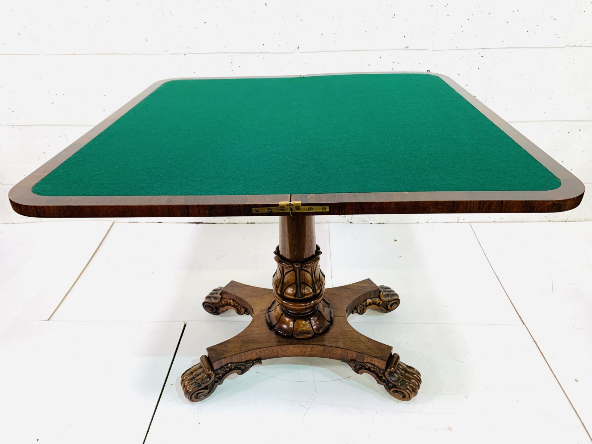 Burr mahogany swivel fold-over top games table - Image 3 of 7