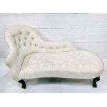 Victorian chaise longue in button back cream floral pattern upholstery