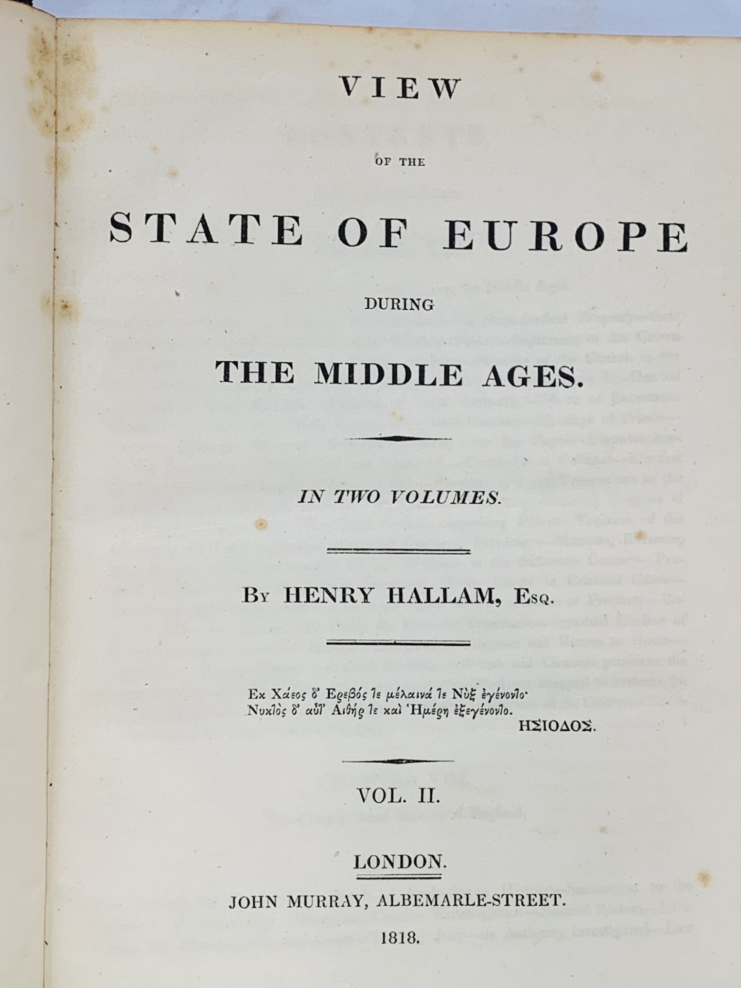 View of the State of Europe During the Middle Ages, in 2 volumes. by Henry Hallan, 1818 - Image 3 of 4