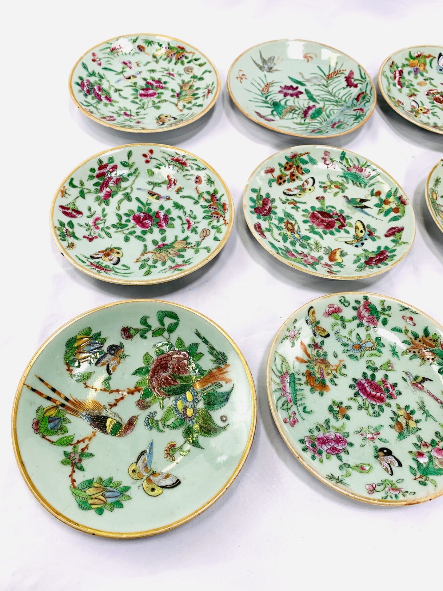 Nine famille verte Celadon glazed porcelain plates - Image 4 of 5