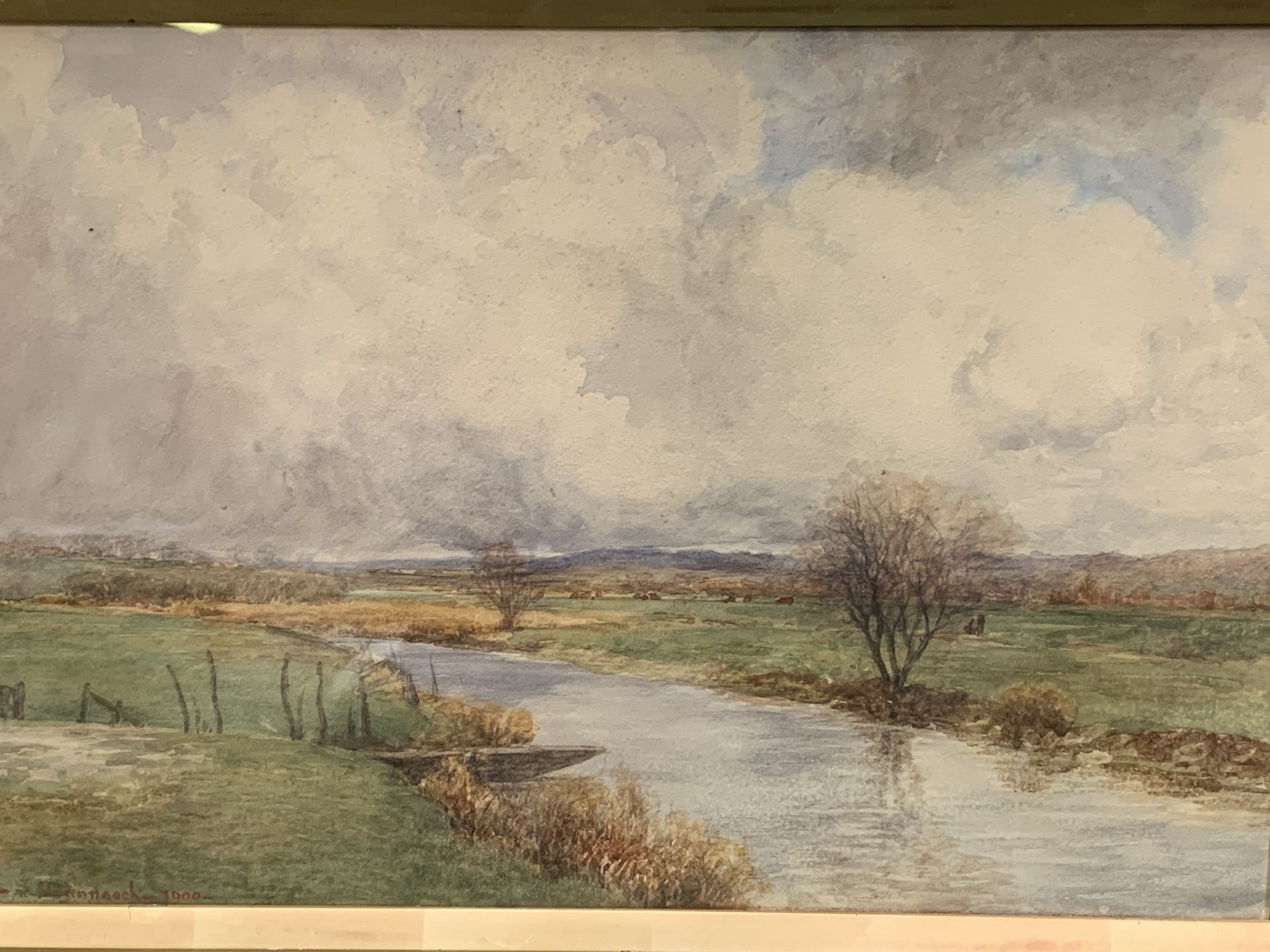 Framed and glazed watercolour of The River Loddon from Rivermead Farm - Image 3 of 3