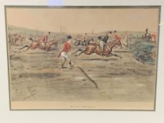 A pair of framed and glazed hunting prints, hand signed by Finch Mason